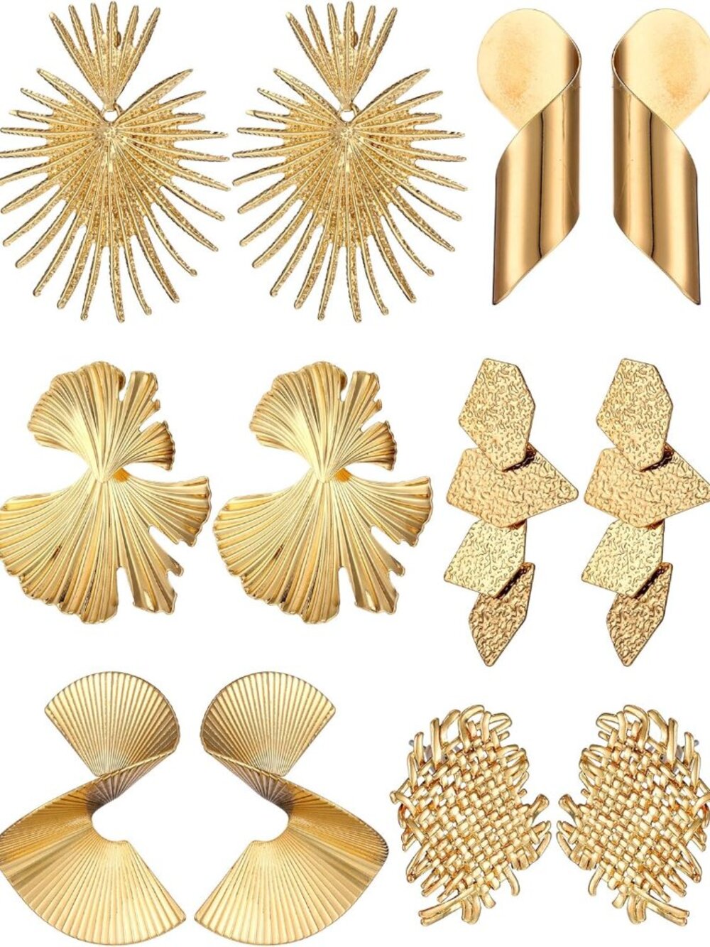 6 Pair Gold Statement Earrings for Women Large Gold Geometric Earrings Woven Twi